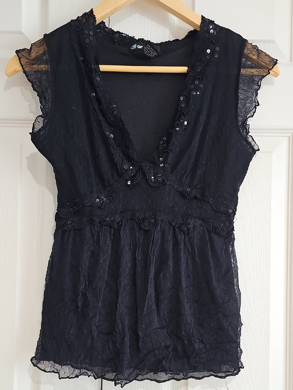 🖤 Coolwear Sheer Black Sequin Babydoll Top – Flowy & Romantic 🖤